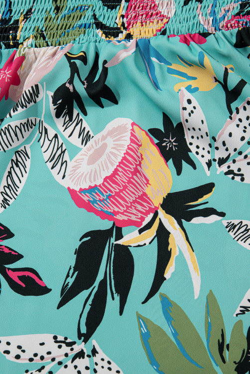 Tropical Teal Plus Size Smocked One Shoulder  Babydoll Blouse