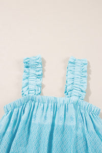 Sky Blue Paisley Print Ruffled Strap Tank Top