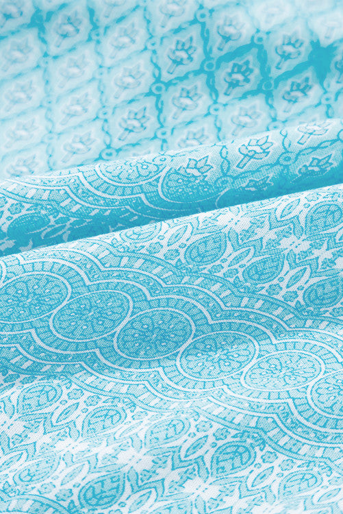Sky Blue Paisley Print Ruffled Strap Tank Top