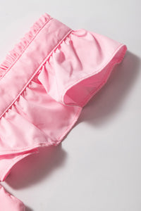 Pink Tiered Heart Trim Square Neck Flutter Sleeve Tank