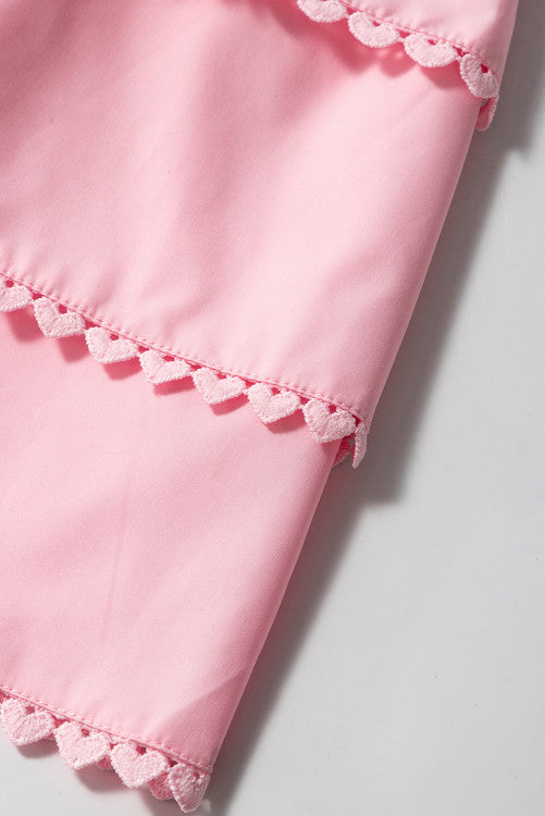 Pink Tiered Heart Trim Square Neck Flutter Sleeve Tank