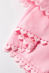 Pink Tiered Heart Trim Square Neck Flutter Sleeve Tank
