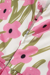 Plus Size Pink Floral Print Square Neck Ruffled Maxi Sun Dress