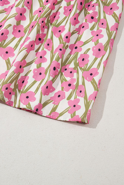 Plus Size Pink Floral Print Square Neck Ruffled Maxi Sun Dress