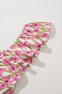 Plus Size Pink Floral Print Square Neck Ruffled Maxi Sun Dress