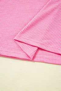 Pink Striped Ruffled Flutter Sleeve Ribbed Knit Blouse