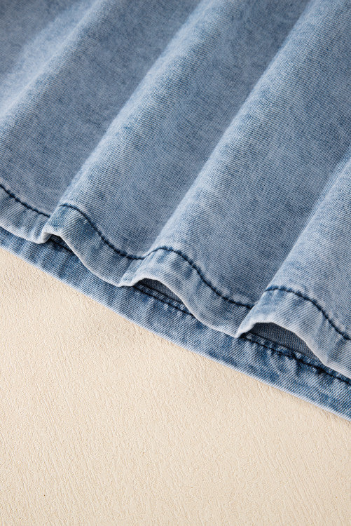 Mineral Wash Denim Frayed  Scoop Neck Tank Top