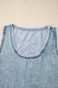 Mineral Wash Denim Frayed  Scoop Neck Tank Top