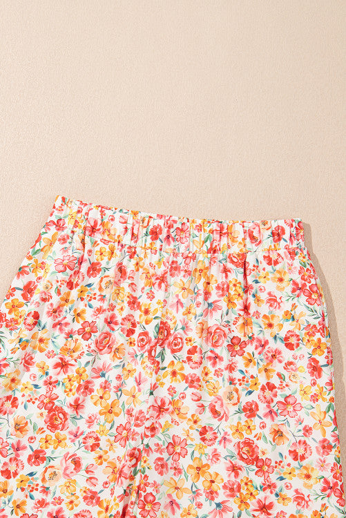 Orange Floral Bandeau Top and High Waist Wide Leg Pants Set