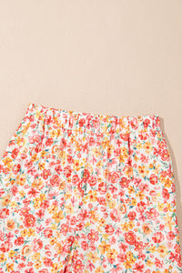 Orange Floral Bandeau Top and High Waist Wide Leg Pants Set