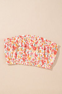 Orange Floral Bandeau Top and High Waist Wide Leg Pants Set