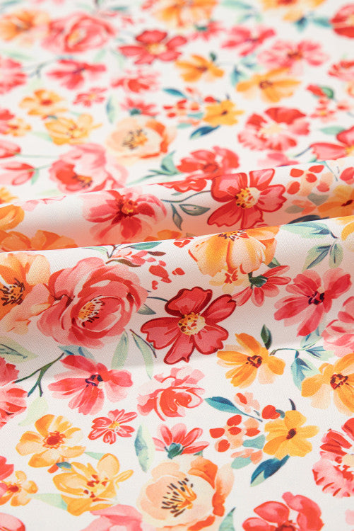 Orange Floral Bandeau Top and High Waist Wide Leg Pants Set