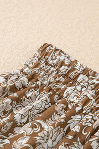 Brown Floral Print Elastic Waist Tiered Maxi Skirt
