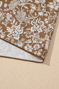 Brown Floral Print Elastic Waist Tiered Maxi Skirt