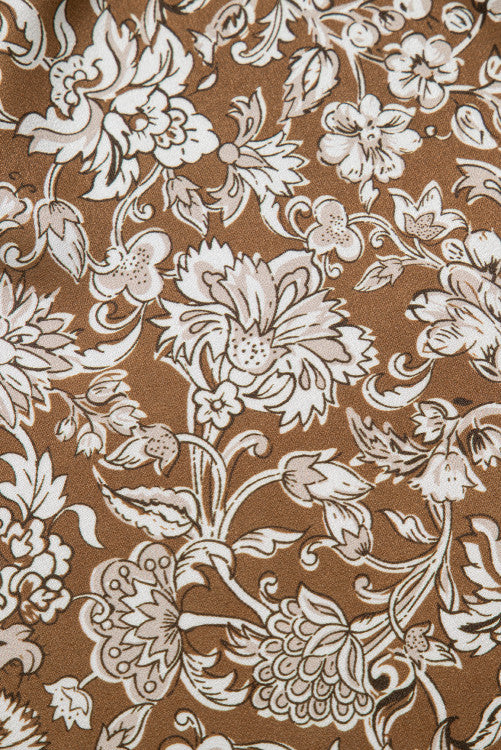 Brown Floral Print Elastic Waist Tiered Maxi Skirt