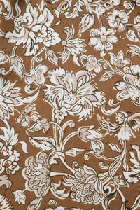 Brown Floral Print Elastic Waist Tiered Maxi Skirt