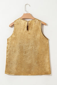 Gold Metallic Textured Round Neck Sleeveless Top