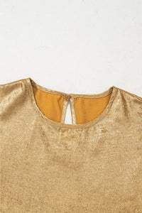 Gold Metallic Textured Round Neck Sleeveless Top