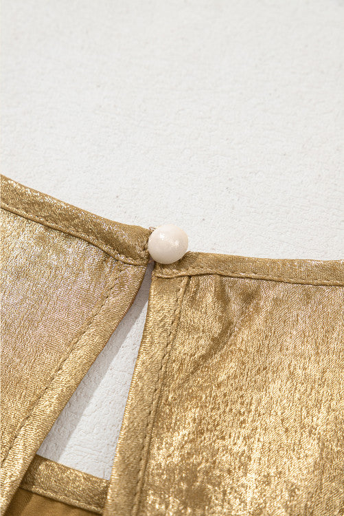 Gold Metallic Textured Round Neck Sleeveless Top