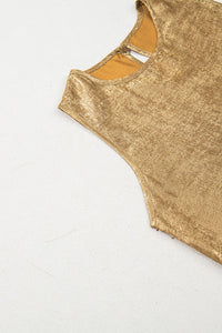 Gold Metallic Textured Round Neck Sleeveless Top