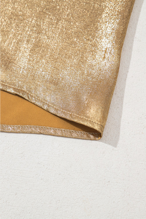 Gold Metallic Textured Round Neck Sleeveless Top