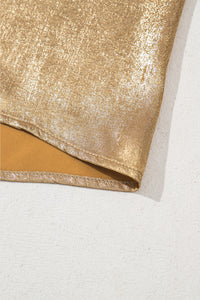 Gold Metallic Textured Round Neck Sleeveless Top