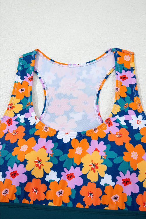 Teal Green Floral Print Racerback High Waist 2-Pc. Bikini
