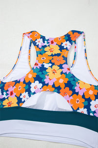 Teal Green Floral Print Racerback High Waist 2-Pc. Bikini