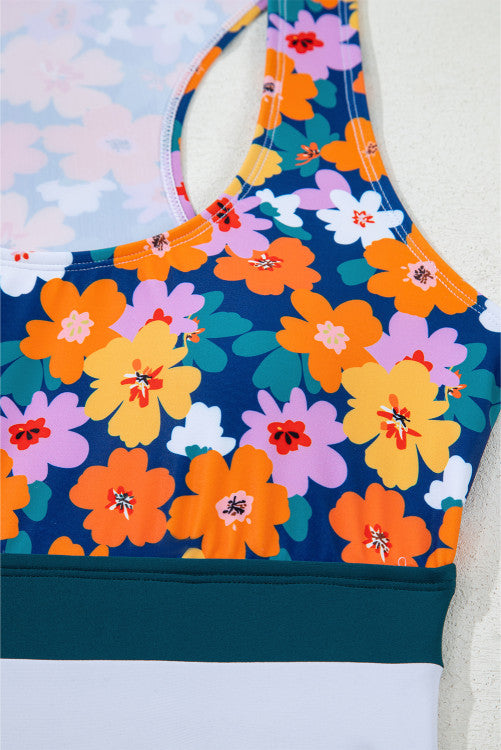 Teal Green Floral Print Racerback High Waist 2-Pc. Bikini