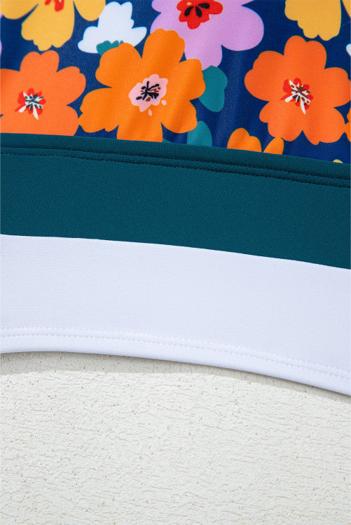 Teal Green Floral Print Racerback High Waist 2-Pc. Bikini