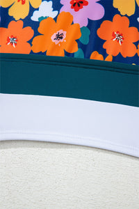 Teal Green Floral Print Racerback High Waist 2-Pc. Bikini