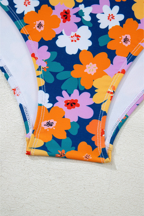 Teal Green Floral Print Racerback High Waist 2-Pc. Bikini