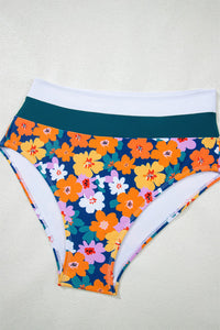Teal Green Floral Print Racerback High Waist 2-Pc. Bikini