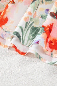 Orange Floral V-Neck High Waist Ruffle Cap Mini Dress