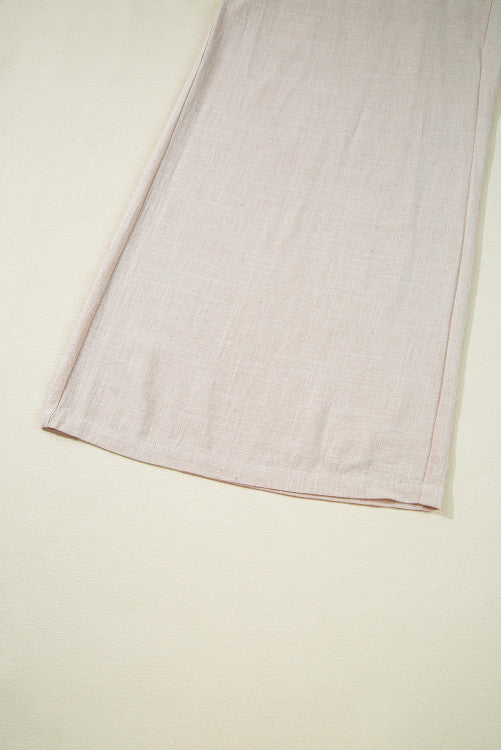Beige Smocked Waist Wide Leg Plus Size Pants