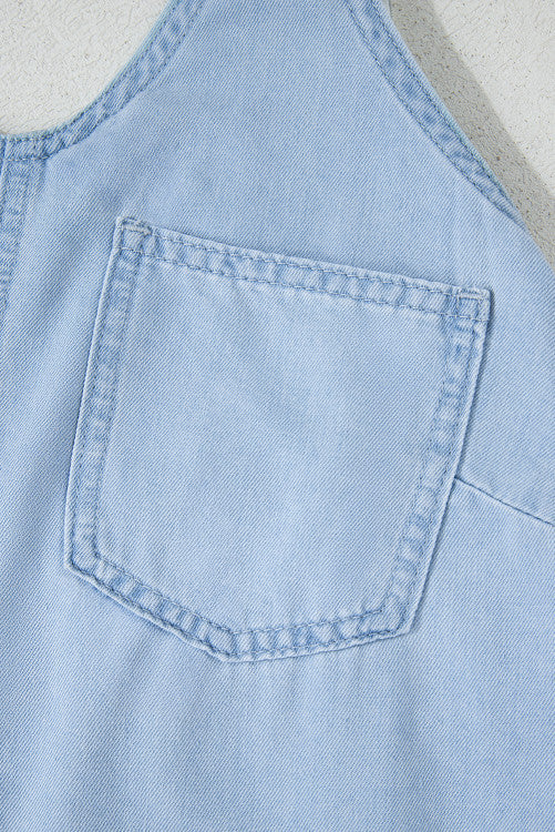 Light Wash V-Neck Lightweight Denim Halter Tank Top