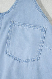 Light Wash V-Neck Lightweight Denim Halter Tank Top