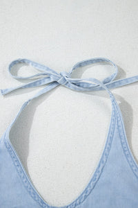 Light Wash V-Neck Lightweight Denim Halter Tank Top