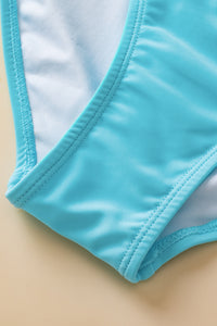Sheer Striped Mesh Knotted Hem Built in Bra Tankini Swimsuit