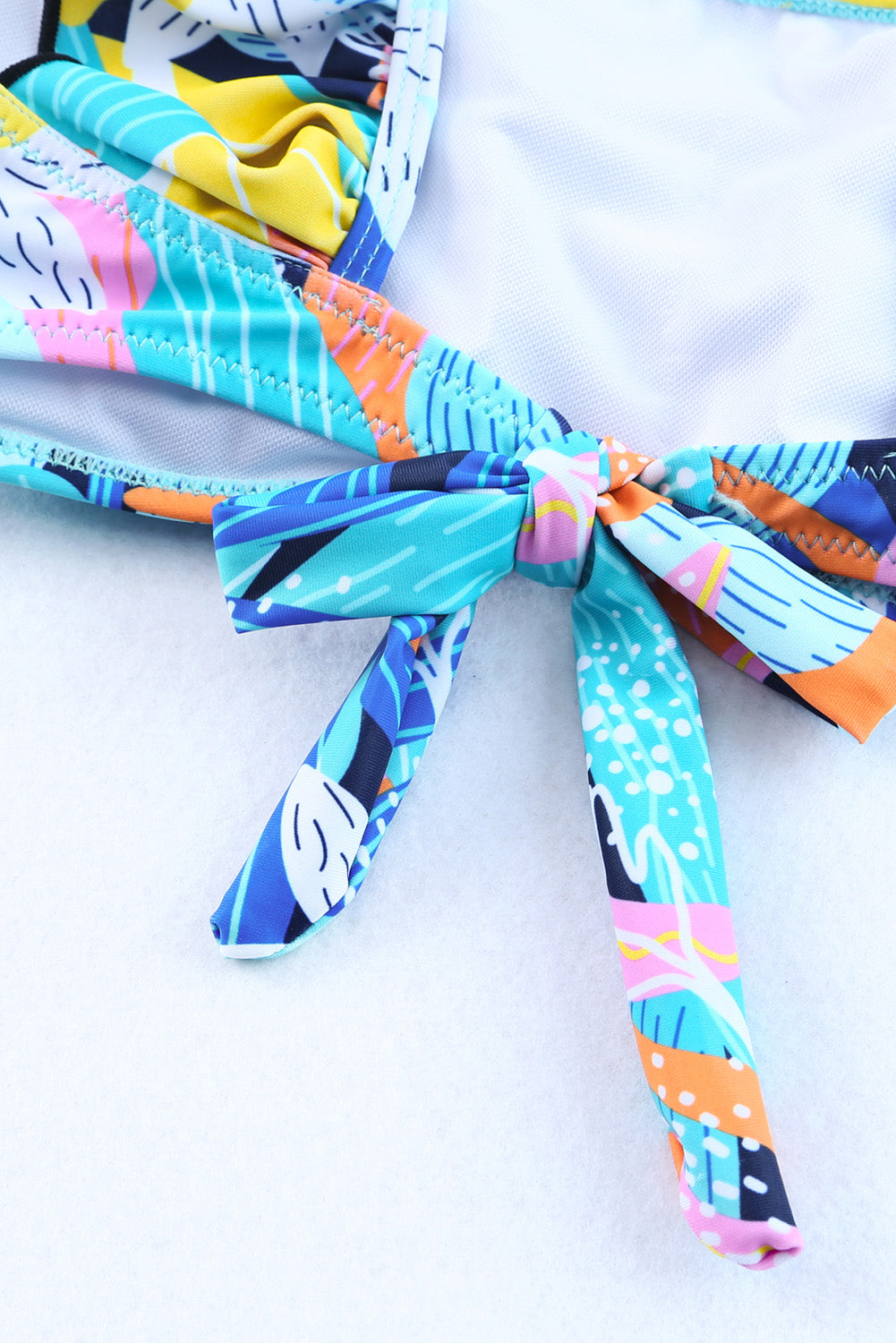 Caribbean Blue Tropical Print Ruffled Square Neck High Waist Swimsuit