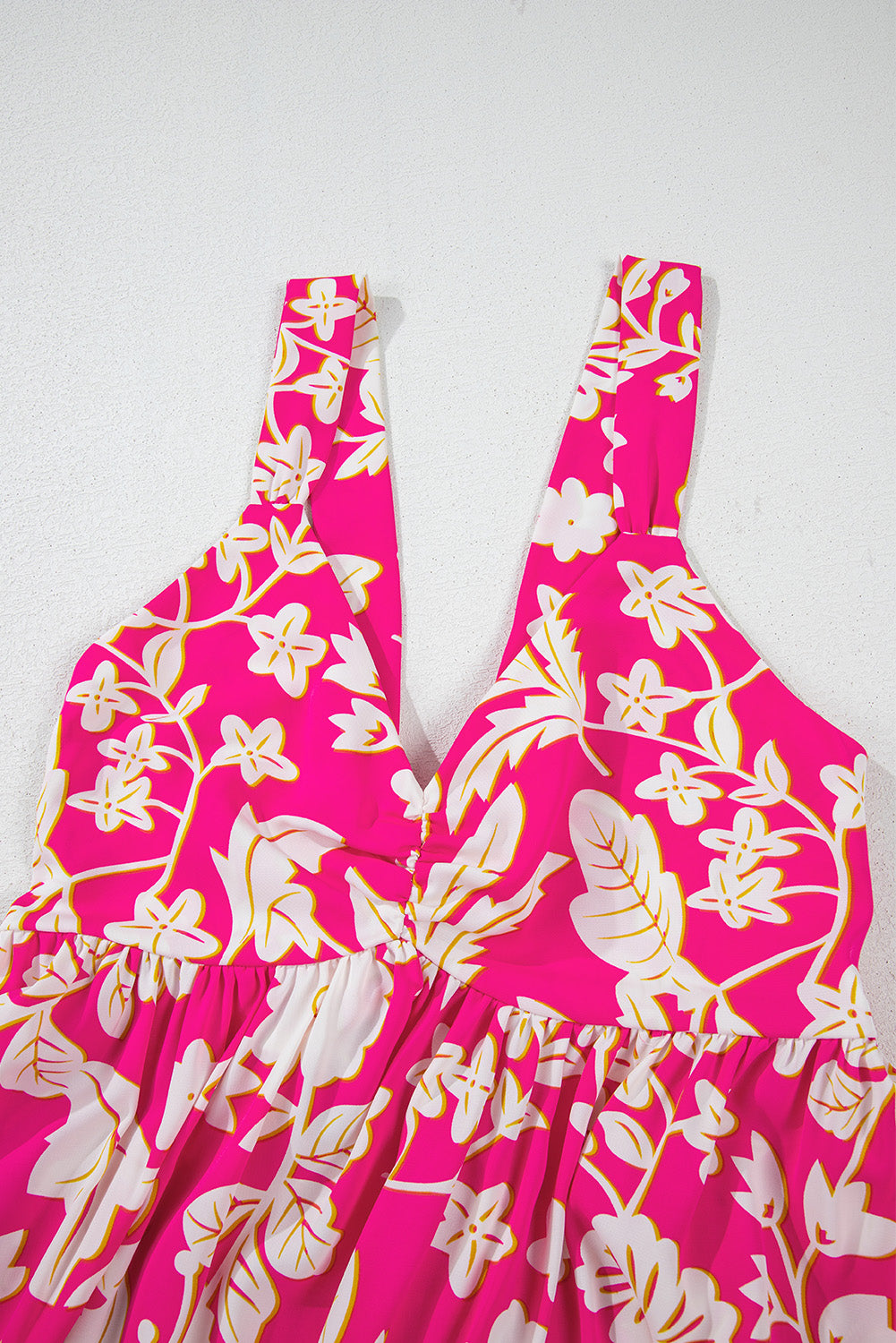 Bright Pink Floral V-Neck Crisscross Open Back Maxi Dress