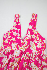 Bright Pink Floral V-Neck Crisscross Open Back Maxi Dress