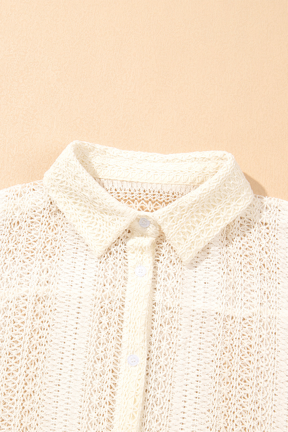 Ivory Lace Crocheted Button Down Tunic Oversized Shirt