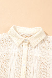 Ivory Lace Crocheted Button Down Tunic Oversized Shirt