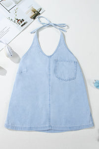 Light Wash V-Neck Lightweight Denim Halter Tank Top