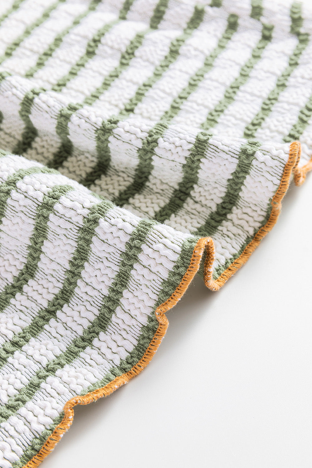 Green Stripe Textured Henley Long Sleeve Top