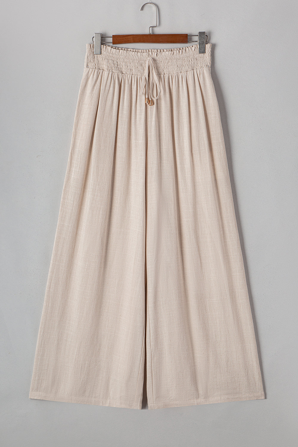Beige Smocked Waist Wide Leg Plus Size Pants
