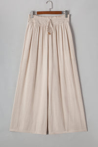 Beige Smocked Waist Wide Leg Plus Size Pants