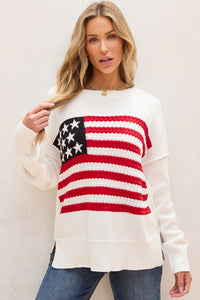 White American Flag Cable Knit Sweater