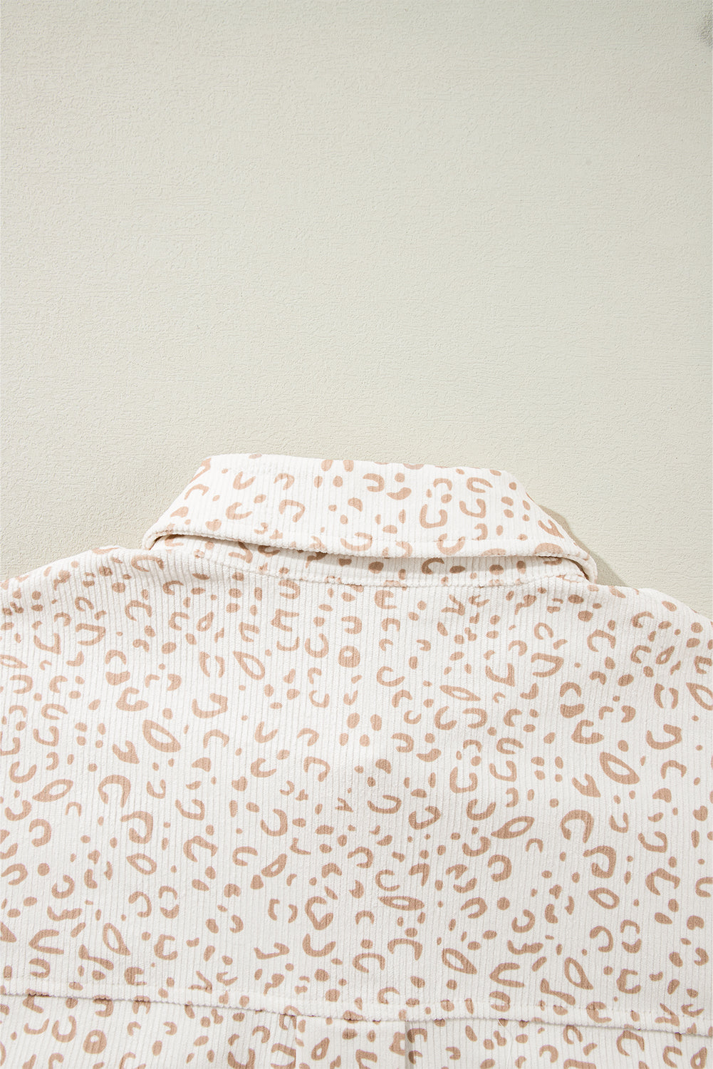 Beige Leopard Print Chest Pocket Button Up Corduroy Shacket